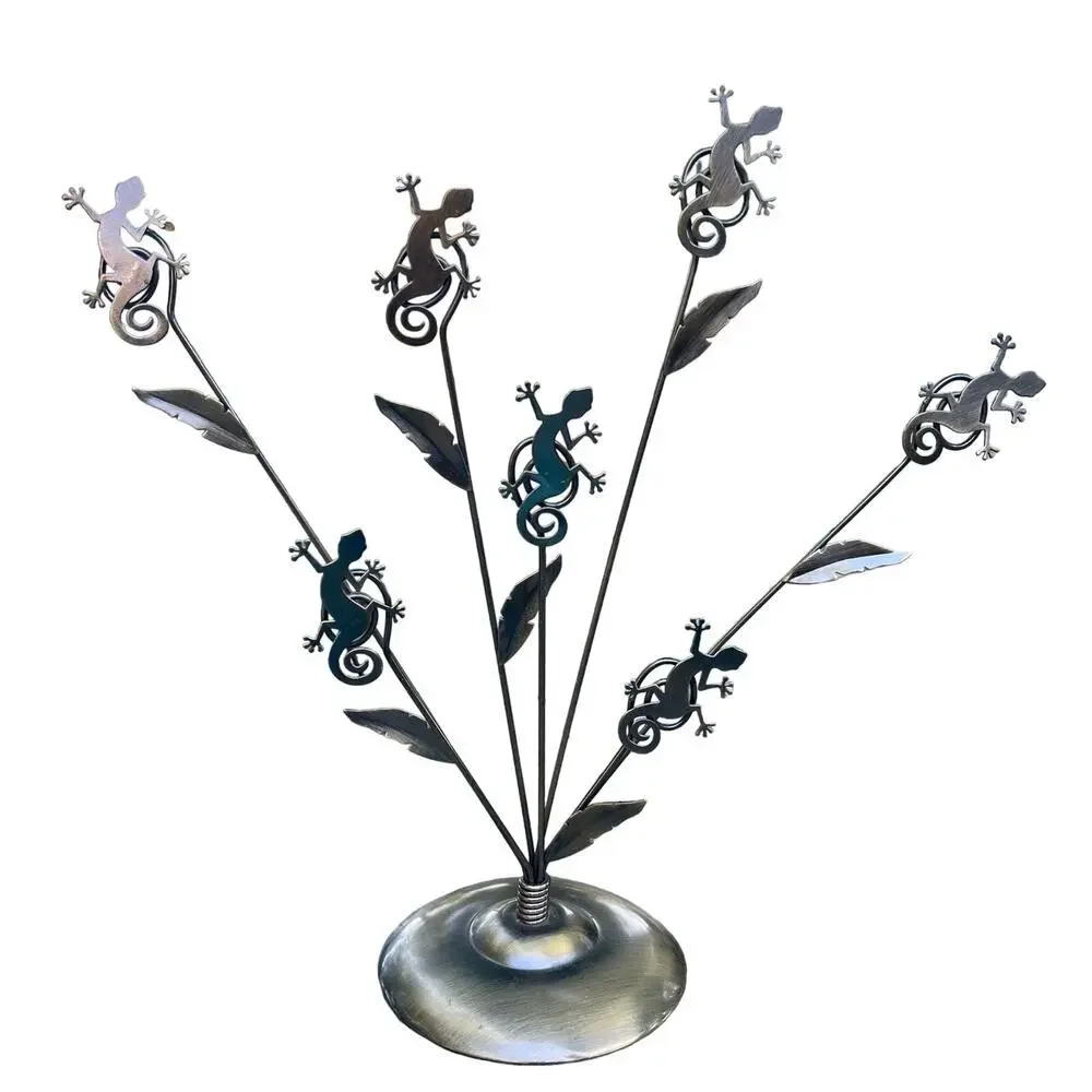 Bronze Tone Metal Gecko Lizard Multi Stem Photo Holder 11‎ in
